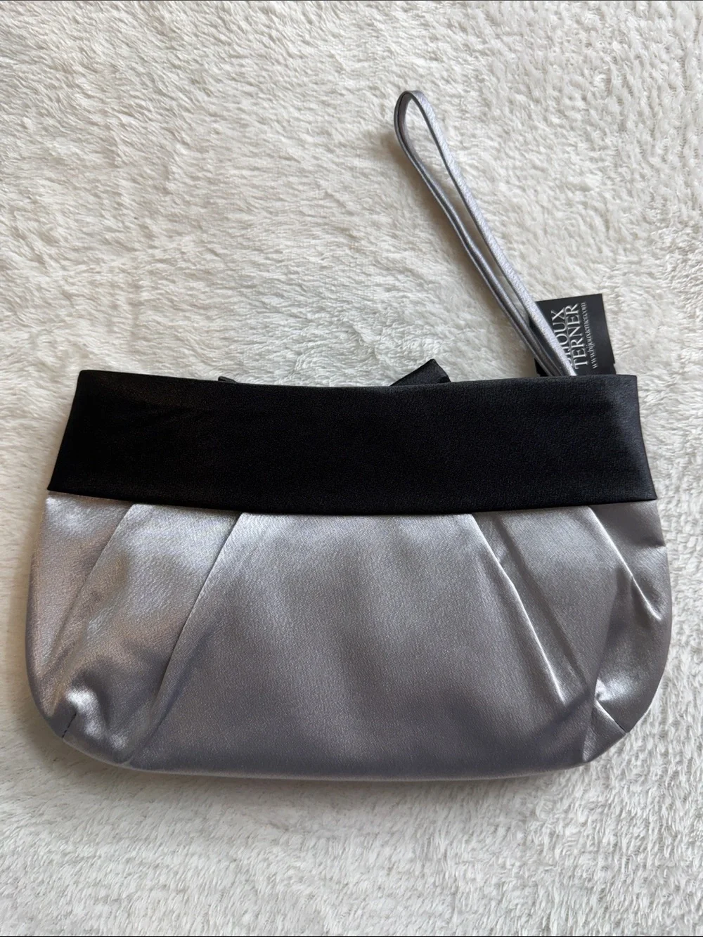 Bijoux Terner NWT Silver & Black Satin Evening Clutch Bag